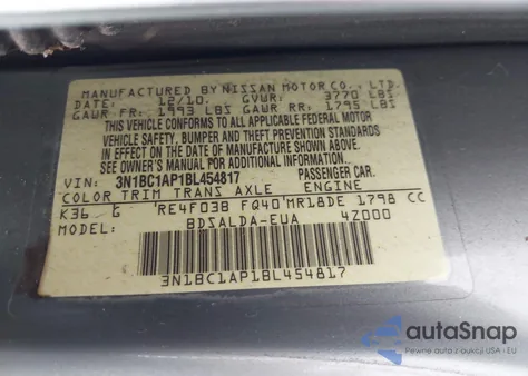 2011 Nissan Versa 1.8S from USA, damaged, VIN 3N1BC1AP1BL454817